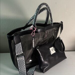 Black Transparent Tote Bag with Pouch
